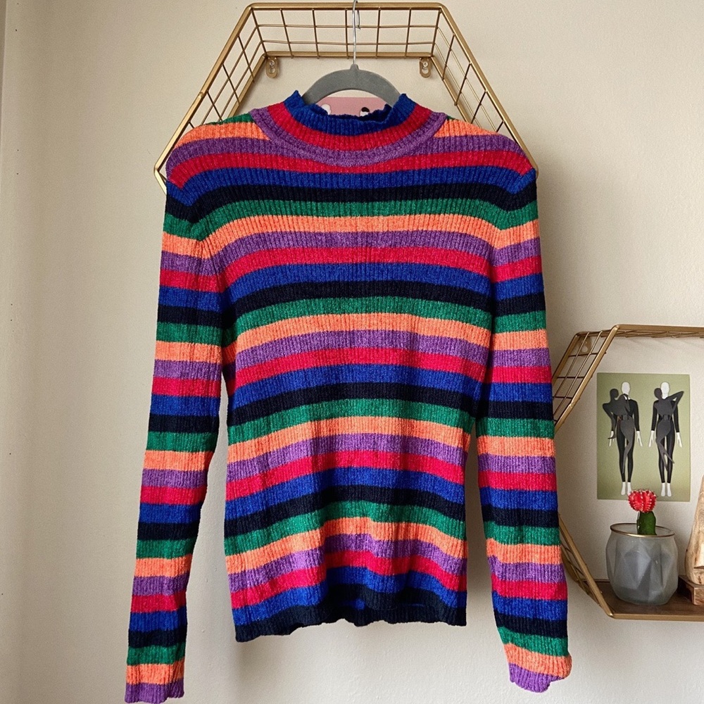 Rainbow knit mock neck sweater